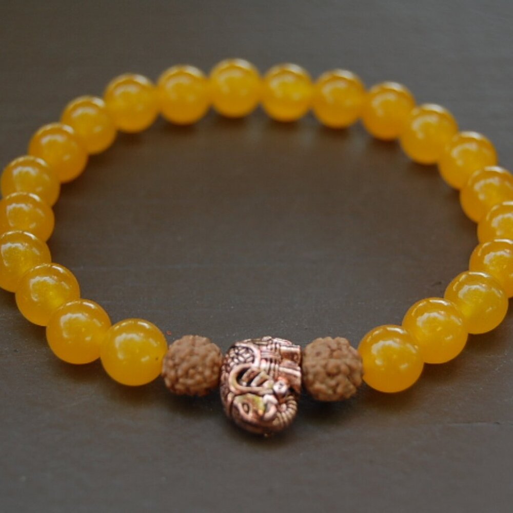 Elephant Bracelet,Yellow Jade Beaded Bracelet